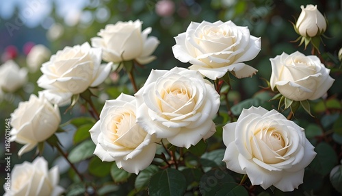 Elegant white roses in full bloom, a symbol of purity.