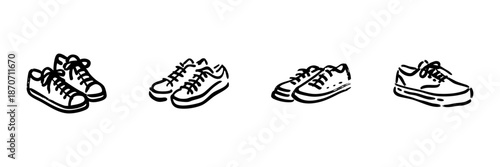Sneakers Collection In Hand Drawn Style Set. Casual Footwear, Fashion, And Sportswear Doodle Sketch Collection. Versatile Shoe Designs. Isolated Vector Illustration