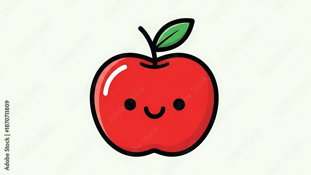 Fototapeta premium Fun Cartoon Red Apple Illustration.