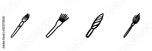 Paintbrush And Pastry Brush Icons In Hand Drawn Style Set. Artistic Tools And Baking Utensils Doodle Sketch Collection. Creative And Culinary Essentials. Isolated Vector Illustration