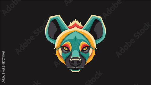 Vibrant hyena illustration showcasing detailed features and captivating gaze, front view.