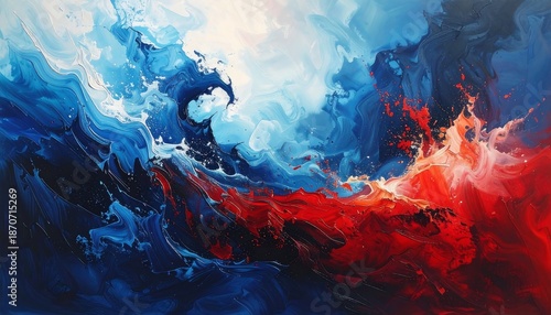Abstract Painting of Contrasting Colors and Dynamic Movement.