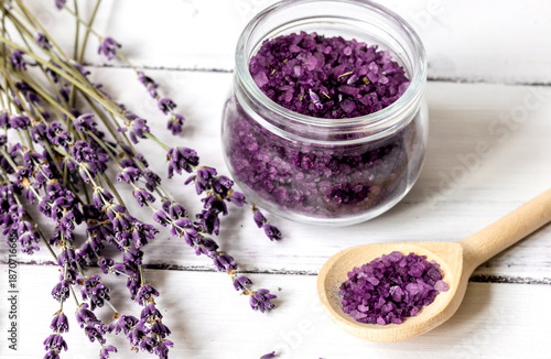 manufacture of homemade cosmetics with lavander close up