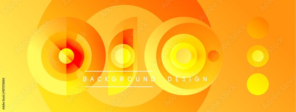 Fototapeta premium Abstract orange design features concentric circles, gradients, text. Modern aesthetic, vibrant colors, simple composition.