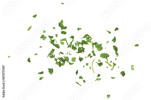 Chopped dry parsley leaves, pile isolated on white background, top view © dule964
