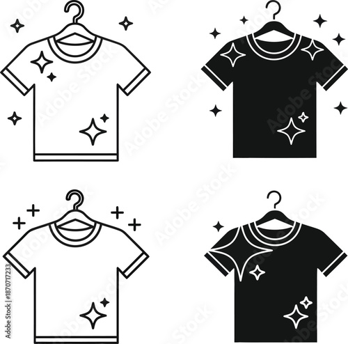Clean Laundry T Shirt Icons Black And White Vector