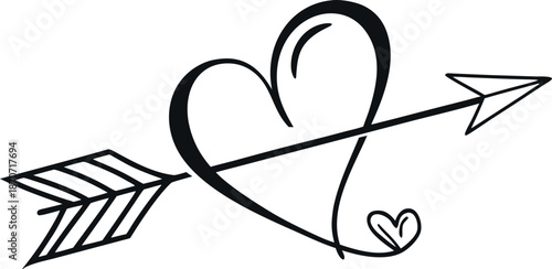 Elegant Minimalist Heart Pierced by Cupid's Arrow Illustration