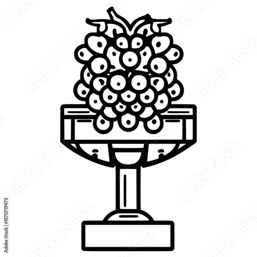 Vintage elegance - Black white still life wine glass filled grapes pedestal | Clean, isolated vector art for creative projects.