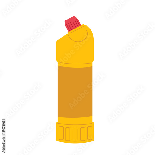 Yellow bottle with red cap. Canister for storing cleaning products. Bottle of toxic chemicals, dangerous liquid. Flat vector.