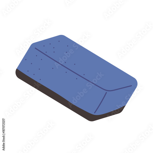 Washing dishes. Cartoon-style illustration, blue cleaning cloth with black border. Soft porous sponge. Materials for cleanliness