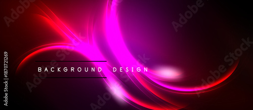 Abstract dynamic background. Bright red, pink hues blend into dark space. Text reads background design. Modern, vibrant visual element.