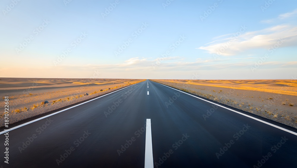 Fototapeta premium Open Road Stretching Through Desert Landscape Under Clear Sky