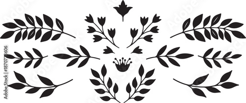 Black Leaf Silhouettes on White Background Illustration