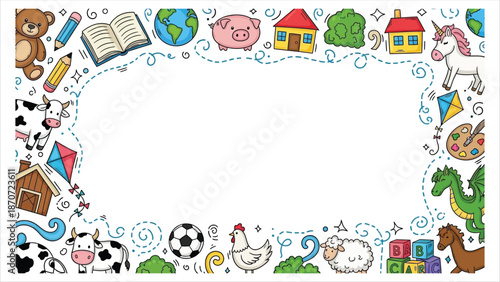 Colorful playful border with educational kids elements