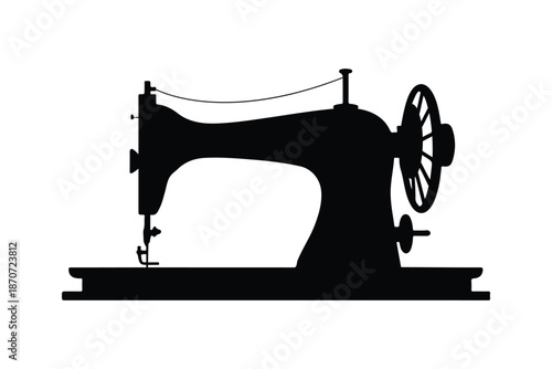 Vintage sewing machine graphic design element on transparent background silhouette