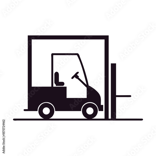 A simple black silhouette icon of a forklift, commonly used in industrial, warehouse, or logistics settings, isolated on a clean