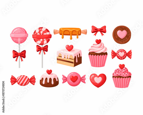 Set of Valentine's Day Sweets, Cakes, and Candies Illustration Vector