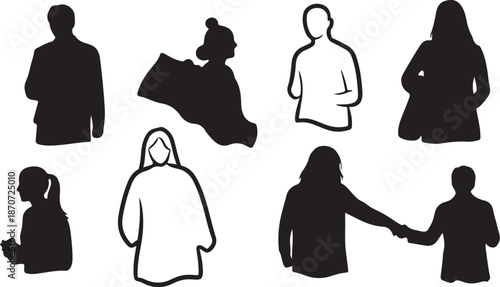 Diverse group of people in various poses and silhouettes