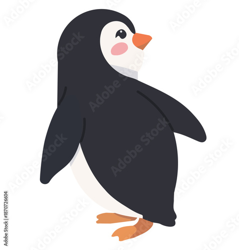 Cute Baby Penguin Looking Aside Side View Illustration