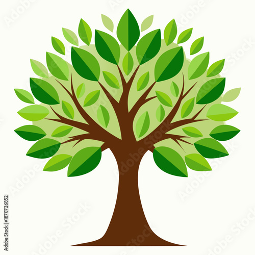 Stylized tree with green leaves in flat design with bright lighting for nature and growth themes.