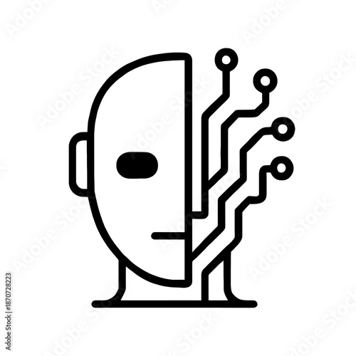 Applied Artificial Intelligence Concept Icon, Human Face with Circuitry, Technology and Innovation Symbol