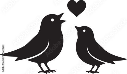 Pair of Singing Love Birds Silhouette - Minimalist Avian Romance Icon for Music Festivals and Wedding Stationery