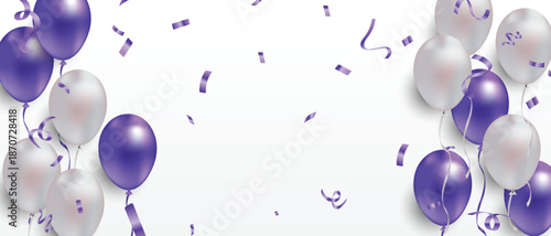 Happy birthday greeting with blue and white balloons. Vector illustration