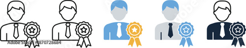 Business achievement and employee award icon set with professional people, badges and recognition symbols vector