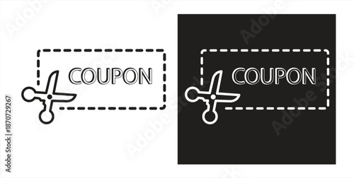 Coupon vector icon, discount coupon icon with dotted line frame, coupon icon in flat design, vector illustration.


