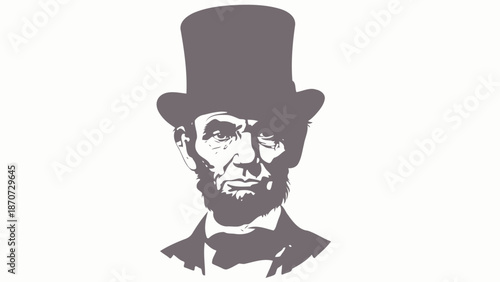 Black and white vector illustration of Abraham Lincoln wearing a top hat.
