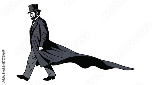 Illustration of a man in a top hat and long coat casting a shadow.