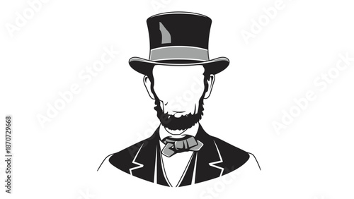 Vintage illustration of a faceless man wearing a top hat and formal suit with a bow tie.