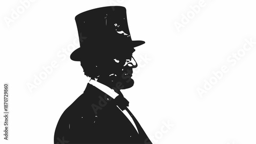 Silhouette of a man wearing a top hat and formal attire facing sideways.