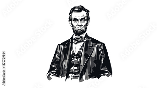 Detailed black and white sketch of Abraham Lincoln in formal attire.
