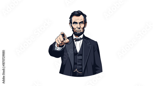 Illustration of Abraham Lincoln pointing forward in formal attire.