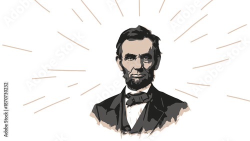 Illustration of Abraham Lincoln with radiant lines symbolizing inspiration and leadership.
