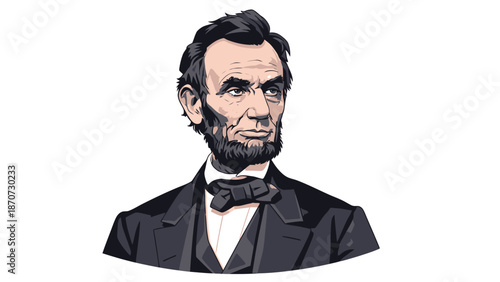 Illustration of Abraham Lincoln with detailed facial features and formal attire.
