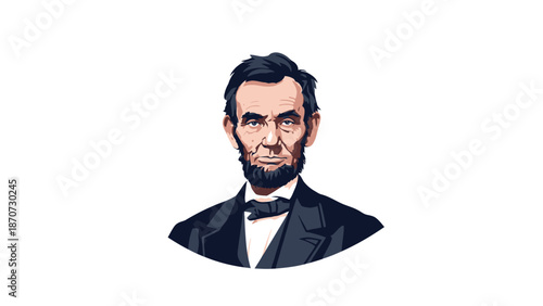 Illustration of Abraham Lincoln portrait with beard and bow tie.
