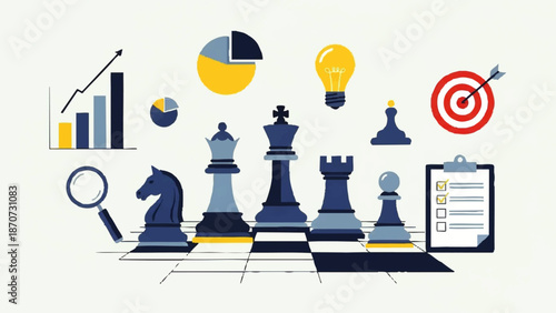 Chess Pieces Strategy Planning Business Concept.