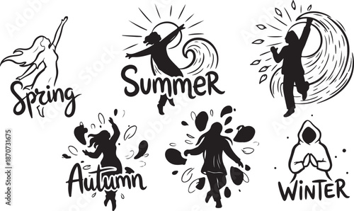 Seasonal Silhouettes of People in Different Weather Conditions