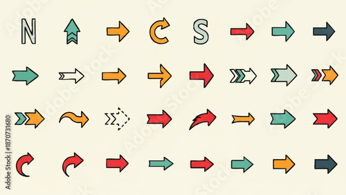 Collection of Various Colored Arrow Symbols.
