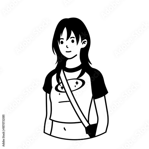 minimalist female character black white line art
