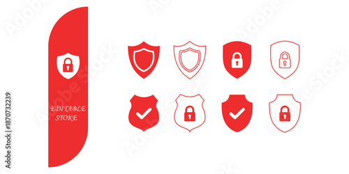 shield icon set with check mark. Protection approve icon. Approved safety icon. icon with editable line stroke