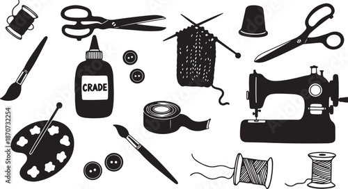 Creative Crafting and Sewing Tools Illustration Set