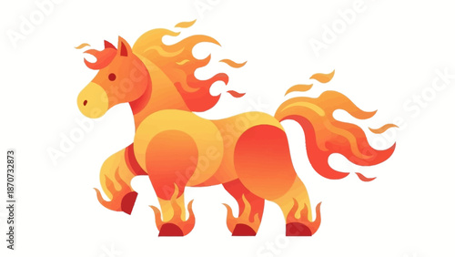 Fiery illustration of a horse with flames on its body and mane, symbolizing passion and energy.