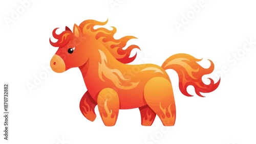 Vibrant cartoon horse illustration with flowing mane and tail, depicted in dynamic motion against a plain white background from a side viewpoint.