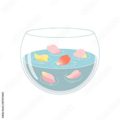 Glass bowl with water and petals, concept of isolation, on a transparent background, without a background  