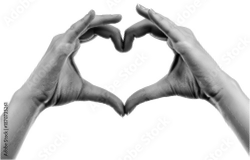 Hands making a heart sign grunge halftone collage design element