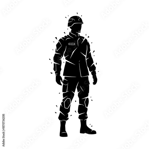 Military Army Man in Tactical Gear Standing Isolated on White