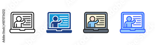Online Teaching icon set multiple style collection